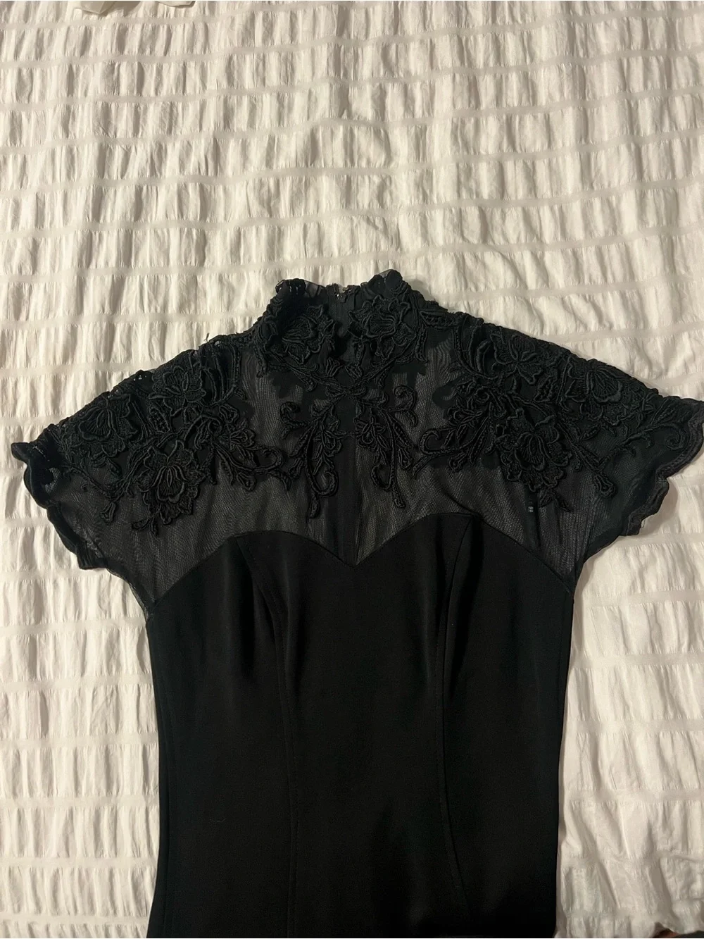 Vintage Cache Black Lace Mock Neck Maxi Dress Gown Size M Slit Whimsigoth